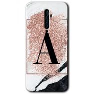 Oppo Reno 2Z Pembe Mermer Desenli A Harfi Baskılı Uyumlu Silikon Kılıf