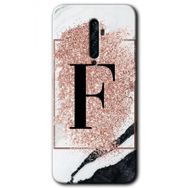 Oppo Reno 2Z Pembe Mermer Desenli F Harfi Baskılı Uyumlu Silikon Kılıf