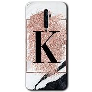 Oppo Reno 2Z Pembe Mermer Desenli K Harfi Baskılı Uyumlu Silikon Kılıf