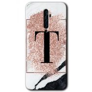 Oppo Reno 2Z Pembe Mermer Desenli T Harfi Baskılı Uyumlu Silikon Kılıf