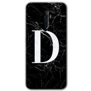 Oppo Reno 2Z Siyah Mermer Desenli D Harfi Baskılı Uyumlu Silikon Kılıf