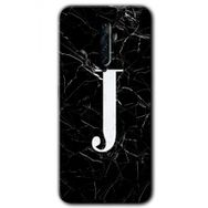 Oppo Reno 2Z Siyah Mermer Desenli J Harfi Baskılı Uyumlu Silikon Kılıf