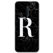 Oppo Reno 2Z Siyah Mermer Desenli R Harfi Baskılı Uyumlu Silikon Kılıf