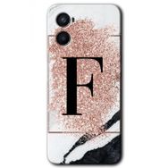 Oppo Reno 3 Pembe Mermer Desenli F Harfi Baskılı Uyumlu Silikon Kılıf