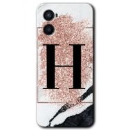 Oppo Reno 3 Pembe Mermer Desenli H Harfi Baskılı Uyumlu Silikon Kılıf