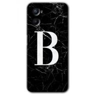 Oppo Reno 3 Siyah Mermer Desenli B Harfi Baskılı Uyumlu Silikon Kılıf