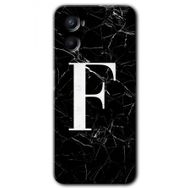 Oppo Reno 3 Siyah Mermer Desenli F Harfi Baskılı Uyumlu Silikon Kılıf