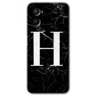 Oppo Reno 3 Siyah Mermer Desenli H Harfi Baskılı Uyumlu Silikon Kılıf