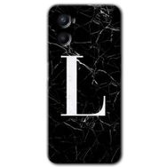 Oppo Reno 3 Siyah Mermer Desenli L Harfi Baskılı Uyumlu Silikon Kılıf