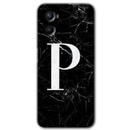 Oppo Reno 3 Siyah Mermer Desenli P Harfi Baskılı Uyumlu Silikon Kılıf