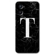 Oppo Reno 3 Siyah Mermer Desenli T Harfi Baskılı Uyumlu Silikon Kılıf