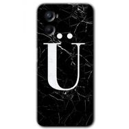 Oppo Reno 3 Siyah Mermer Desenli Ü Harfi Baskılı Uyumlu Silikon Kılıf