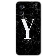 Oppo Reno 3 Siyah Mermer Desenli Y Harfi Baskılı Uyumlu Silikon Kılıf