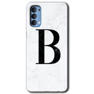 Oppo Reno 4 Beyaz Mermer Desenli B Harfi Baskılı Uyumlu Silikon Kılıf