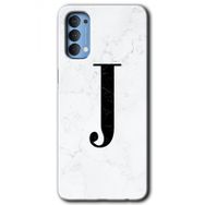 Oppo Reno 4 Beyaz Mermer Desenli J Harfi Baskılı Uyumlu Silikon Kılıf