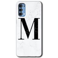 Oppo Reno 4 Beyaz Mermer Desenli M Harfi Baskılı Uyumlu Silikon Kılıf