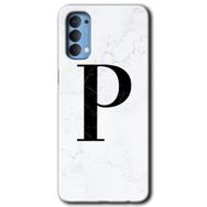 Oppo Reno 4 Beyaz Mermer Desenli P Harfi Baskılı Uyumlu Silikon Kılıf