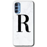 Oppo Reno 4 Beyaz Mermer Desenli R Harfi Baskılı Uyumlu Silikon Kılıf