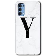 Oppo Reno 4 Beyaz Mermer Desenli Y Harfi Baskılı Uyumlu Silikon Kılıf