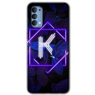 Oppo Reno 4 Dark Neon Yaprak K Harfi Baskılı Uyumlu Silikon Kılıf