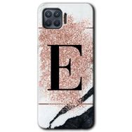 Oppo Reno 4 Lite Pembe Mermer Desenli E Harfi Baskılı Uyumlu Silikon Kılıf