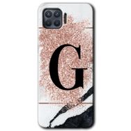 Oppo Reno 4 Lite Pembe Mermer Desenli G Harfi Baskılı Uyumlu Silikon Kılıf