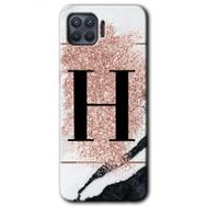 Oppo Reno 4 Lite Pembe Mermer Desenli H Harfi Baskılı Uyumlu Silikon Kılıf