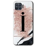 Oppo Reno 4 Lite Pembe Mermer Desenli İ Harfi Baskılı Uyumlu Silikon Kılıf