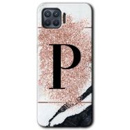 Oppo Reno 4 Lite Pembe Mermer Desenli P Harfi Baskılı Uyumlu Silikon Kılıf