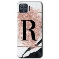 Oppo Reno 4 Lite Pembe Mermer Desenli R Harfi Baskılı Uyumlu Silikon Kılıf