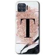 Oppo Reno 4 Lite Pembe Mermer Desenli T Harfi Baskılı Uyumlu Silikon Kılıf