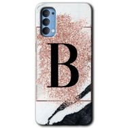 Oppo Reno 4 Pembe Mermer Desenli B Harfi Baskılı Uyumlu Silikon Kılıf
