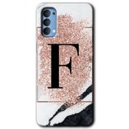 Oppo Reno 4 Pembe Mermer Desenli F Harfi Baskılı Uyumlu Silikon Kılıf