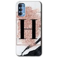Oppo Reno 4 Pembe Mermer Desenli H Harfi Baskılı Uyumlu Silikon Kılıf