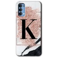 Oppo Reno 4 Pembe Mermer Desenli K Harfi Baskılı Uyumlu Silikon Kılıf