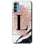 Oppo Reno 4 Pembe Mermer Desenli L Harfi Baskılı Uyumlu Silikon Kılıf
