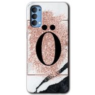 Oppo Reno 4 Pembe Mermer Desenli Ö Harfi Baskılı Uyumlu Silikon Kılıf