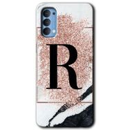 Oppo Reno 4 Pembe Mermer Desenli R Harfi Baskılı Uyumlu Silikon Kılıf