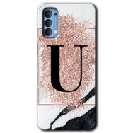 Oppo Reno 4 Pembe Mermer Desenli U Harfi Baskılı Uyumlu Silikon Kılıf