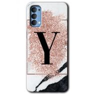 Oppo Reno 4 Pembe Mermer Desenli Y Harfi Baskılı Uyumlu Silikon Kılıf