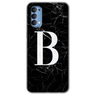 Oppo Reno 4 Siyah Mermer Desenli B Harfi Baskılı Uyumlu Silikon Kılıf