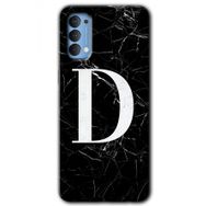 Oppo Reno 4 Siyah Mermer Desenli D Harfi Baskılı Uyumlu Silikon Kılıf