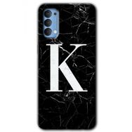 Oppo Reno 4 Siyah Mermer Desenli K Harfi Baskılı Uyumlu Silikon Kılıf