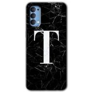 Oppo Reno 4 Siyah Mermer Desenli T Harfi Baskılı Uyumlu Silikon Kılıf