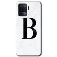 Oppo Reno 5 Lite Beyaz Mermer Desenli B Harfi Baskılı Uyumlu Silikon Kılıf