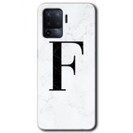Oppo Reno 5 Lite Beyaz Mermer Desenli F Harfi Baskılı Uyumlu Silikon Kılıf
