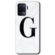 Oppo Reno 5 Lite Beyaz Mermer Desenli G Harfi Baskılı Uyumlu Silikon Kılıf