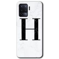 Oppo Reno 5 Lite Beyaz Mermer Desenli H Harfi Baskılı Uyumlu Silikon Kılıf