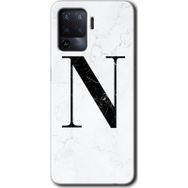 Oppo Reno 5 Lite Beyaz Mermer Desenli N Harfi Baskılı Uyumlu Silikon Kılıf