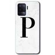 Oppo Reno 5 Lite Beyaz Mermer Desenli P Harfi Baskılı Uyumlu Silikon Kılıf